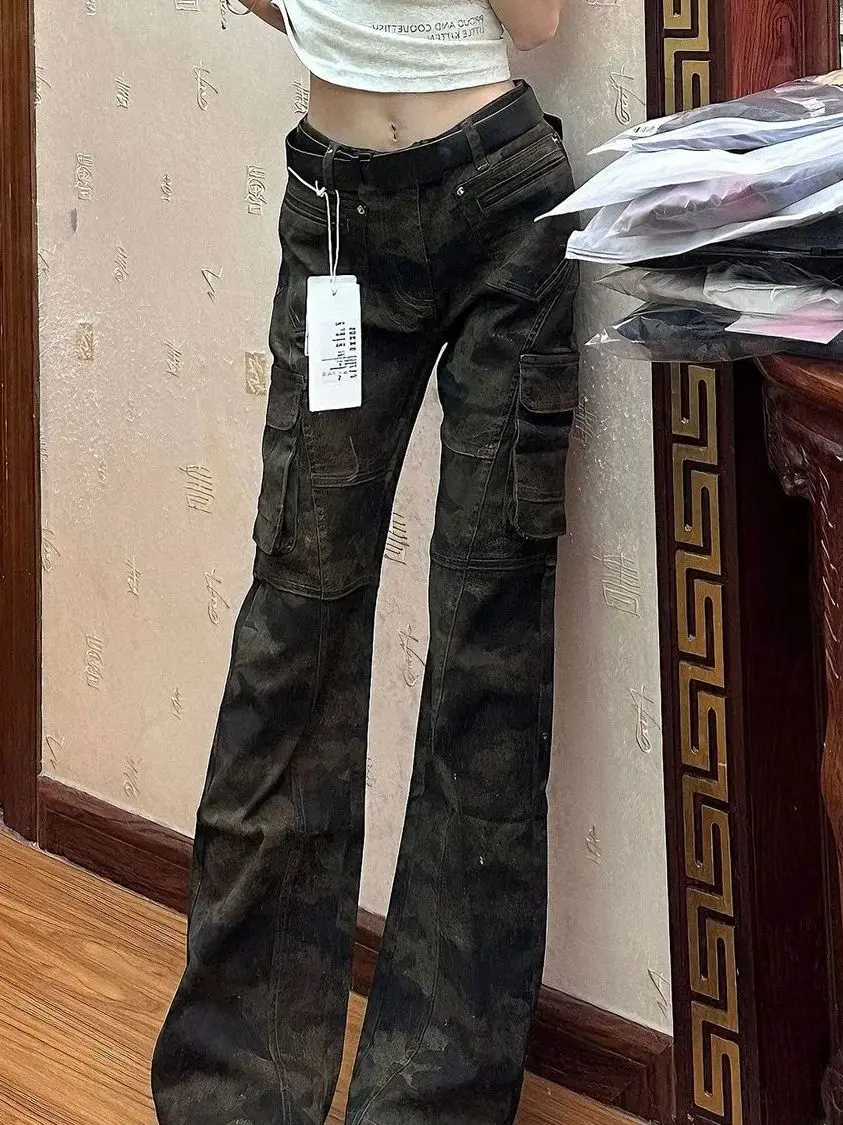 

High Waist Camouflage Wide Leg Jeans Women's Slimming Long Leg Effect Multiple Pockets American Workwear Style Spring 2026