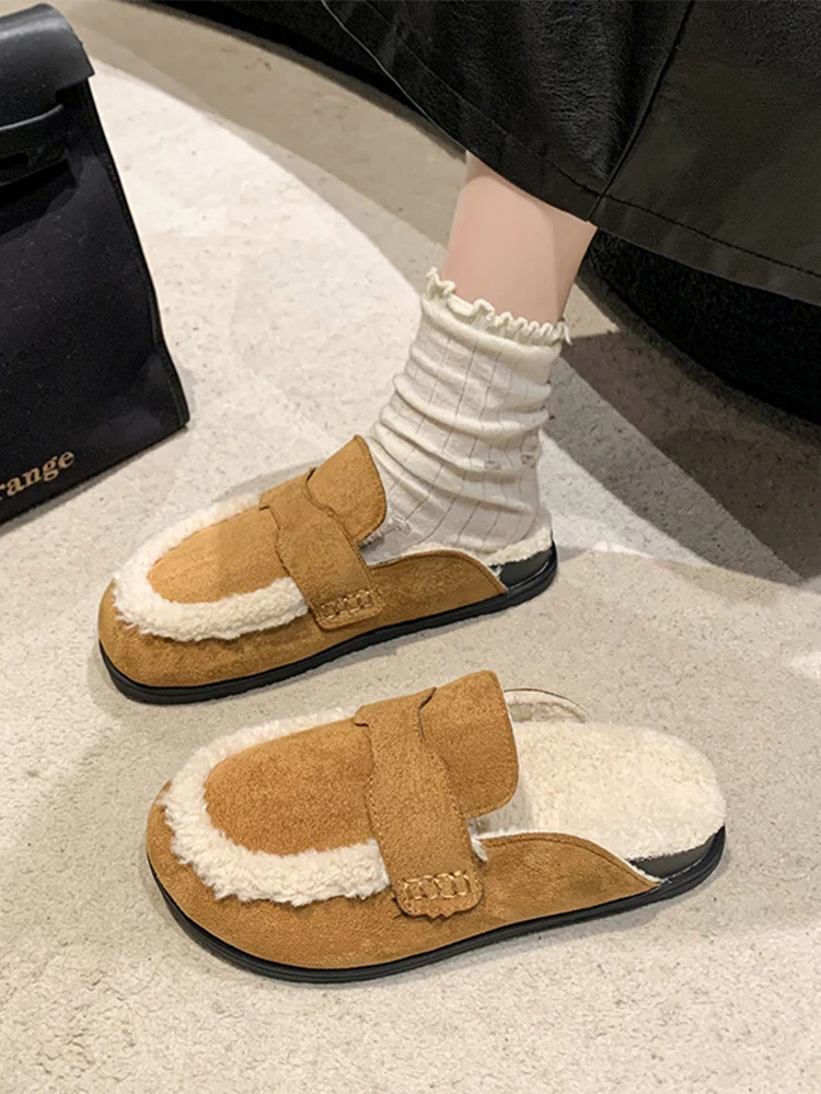 Shoes Slippers Flat Med Slides Cover Toe Platform Fur Flip Flops Flock Plush Genuine Leather Rubber Rome PU with fur Short