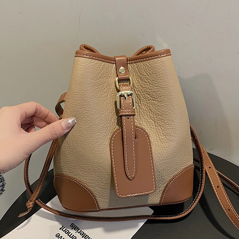 Women's Luxury Bags New Brand Genuine Leather Handbag Fashion Tote Bag Real Cowhide Ladies Shoulder Messenger Bags Small Bucket