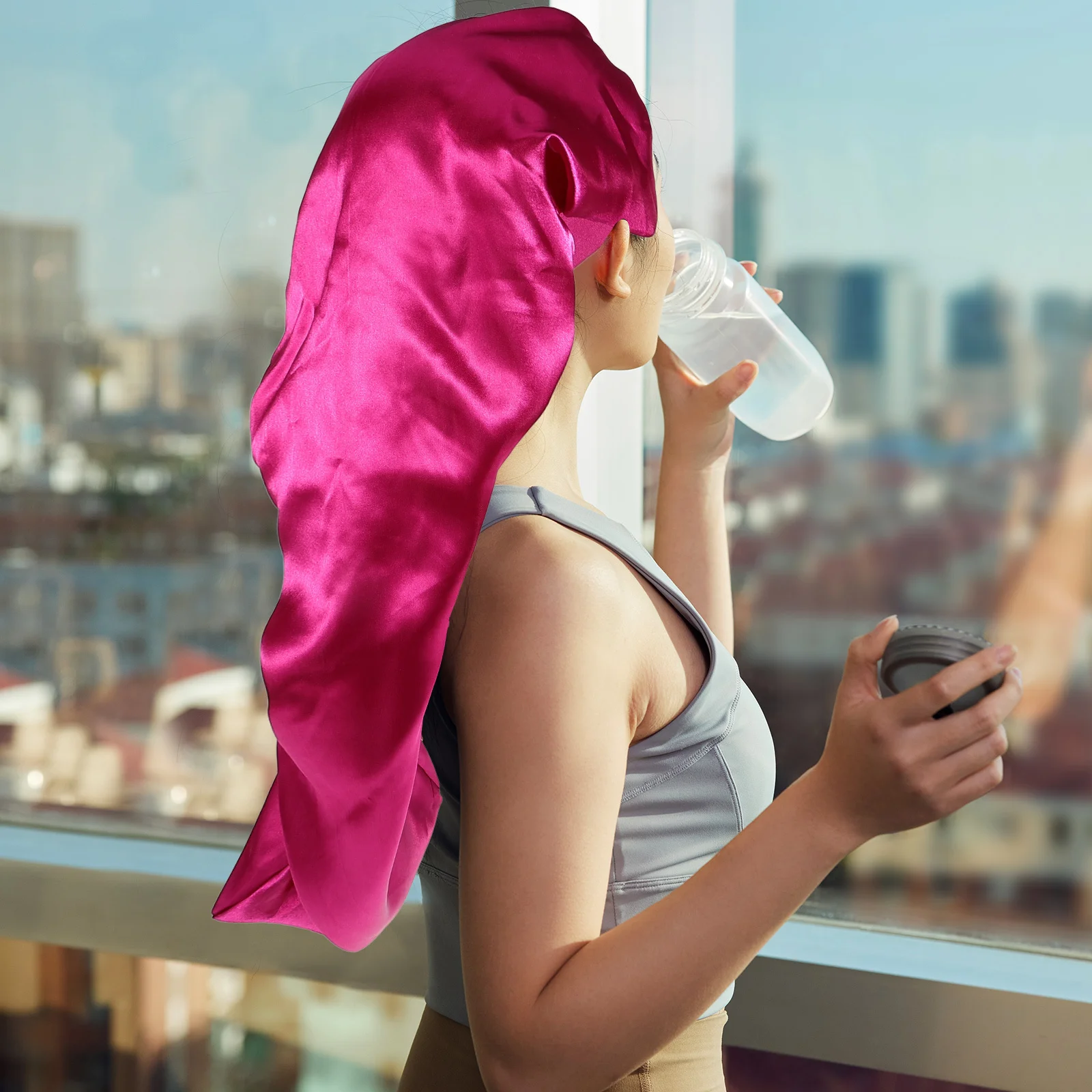 حساسة قبعة الساتان للنساء طويل مجعد الضفائر الشعر التفاف قبعة النوم مريحة لا عقدة المنزل الصالة الرياضية ماكياج اليوغا حساسة النوم قبعة #5