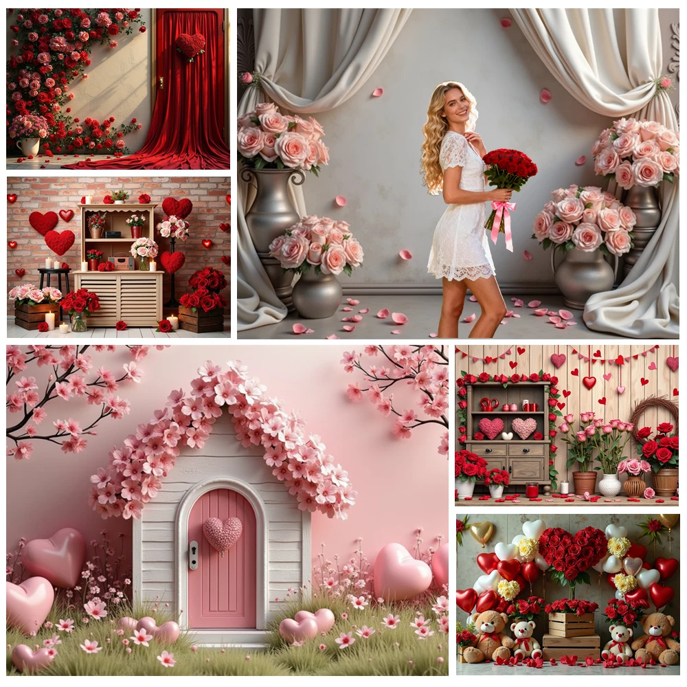 

MOON.QG Cozy Valentine's Day Nook Photography Background Wooden Gift Boxes Heart Backdrop Lover Wall Birthday Studio Photobooth