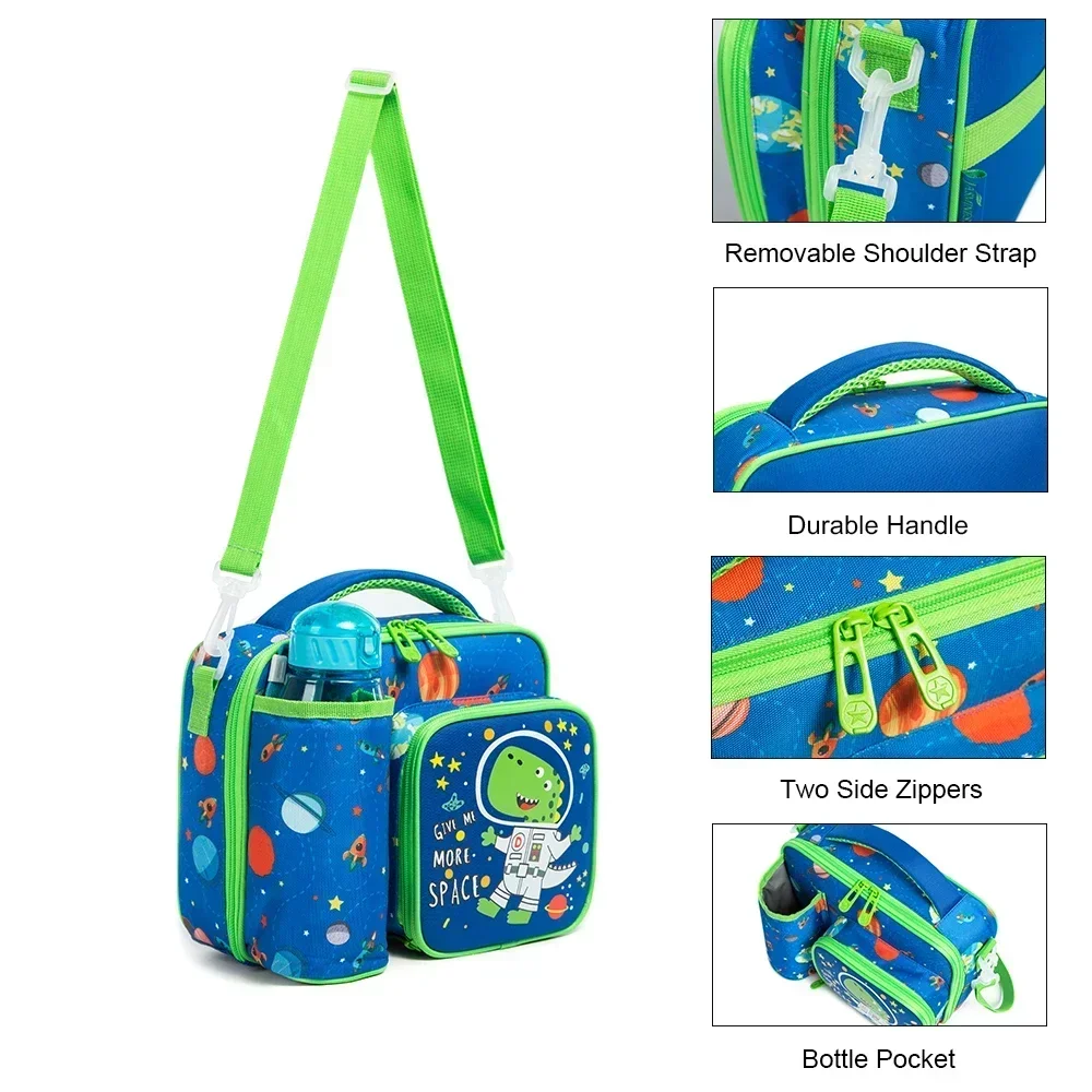 Kids Lunch Bags Cute Dinosaur Lunch Bag for Boys with Bottle Pockets Enough Capacity Lancheira Escolar Infantil Lunch Box