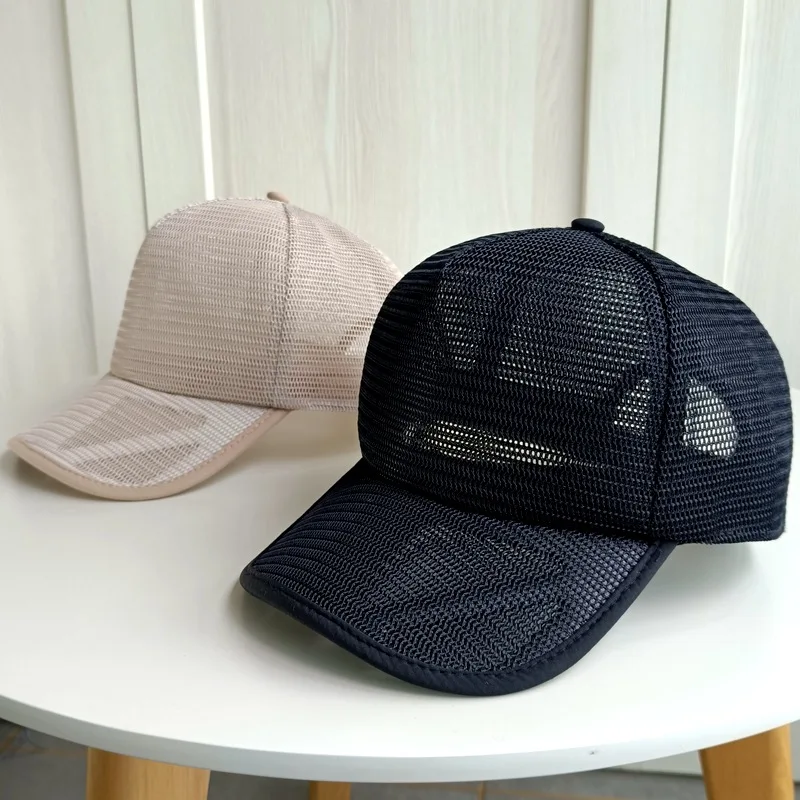 Full mesh hat for men's summer breathable baseball cap shade large size Black hat  Causal peaked cap big head circumference 62cm