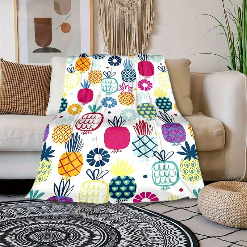 Pineapple cartoon pattern Flannel printed blanket suitable for all seasons suitable for living room office sofa and travel