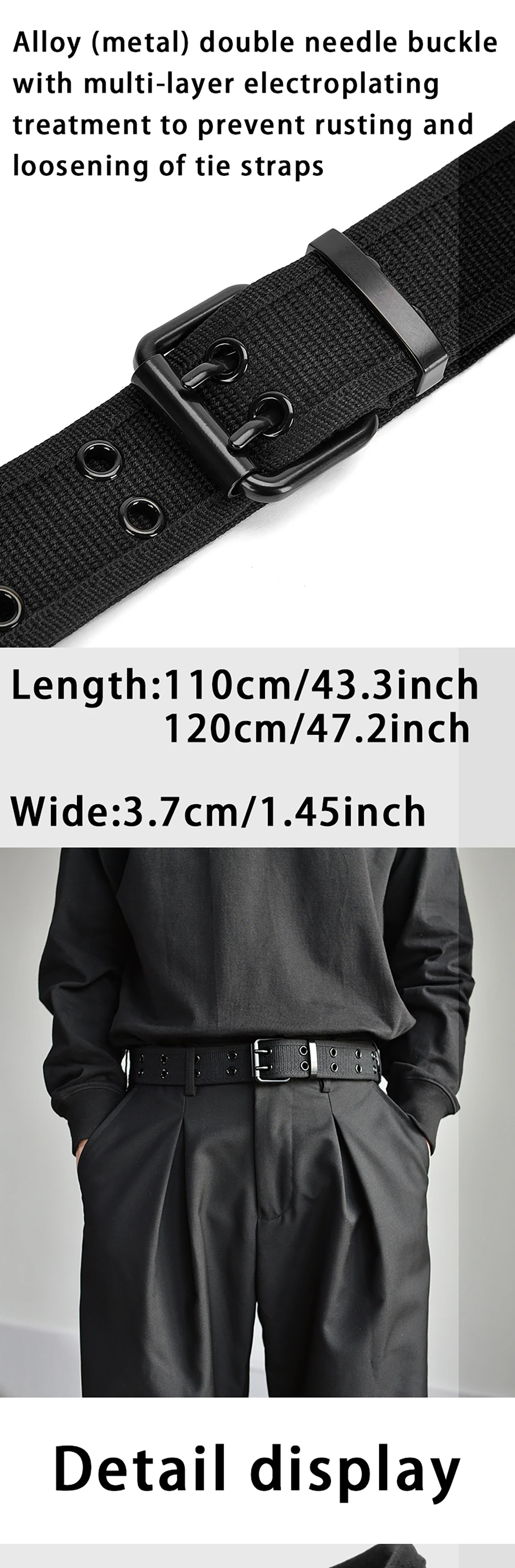 Neuer Freizeit-Sport-Outdoor-Herrengürtel mit doppelter Reihen-Metallnadel-Schnalle, gewebte Gürtel, für Männer und Frauen, vielseitig einsetzbar für Jeans und Freizeitkleidung – Detail 1