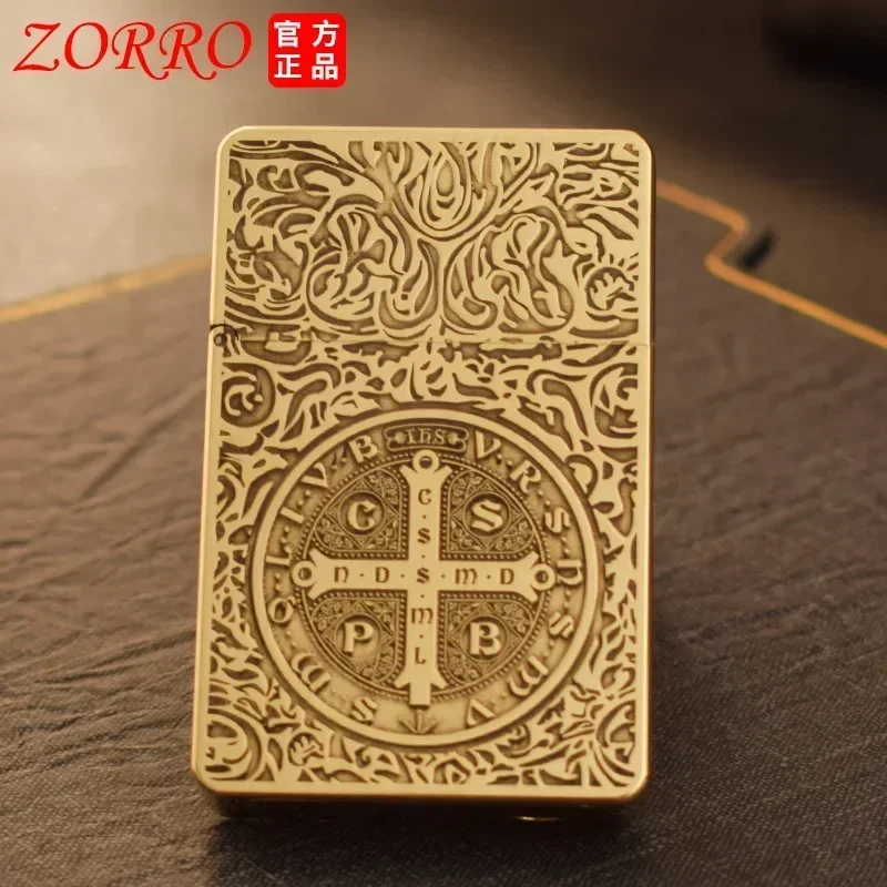 ZORRO Pure Copper Ultra Thin Kerosene Lighter Personalized Double Sided Engraving Grinding Wheel Ignition Limited Edition Gadget