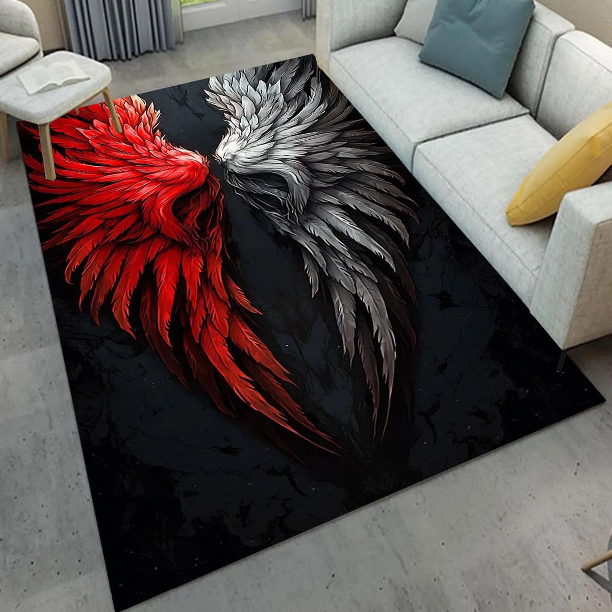 

Красный и белый ковер с крыльями, современный дизайн интерьера, модные украшения для гостиной, абстрактные художественные ковры