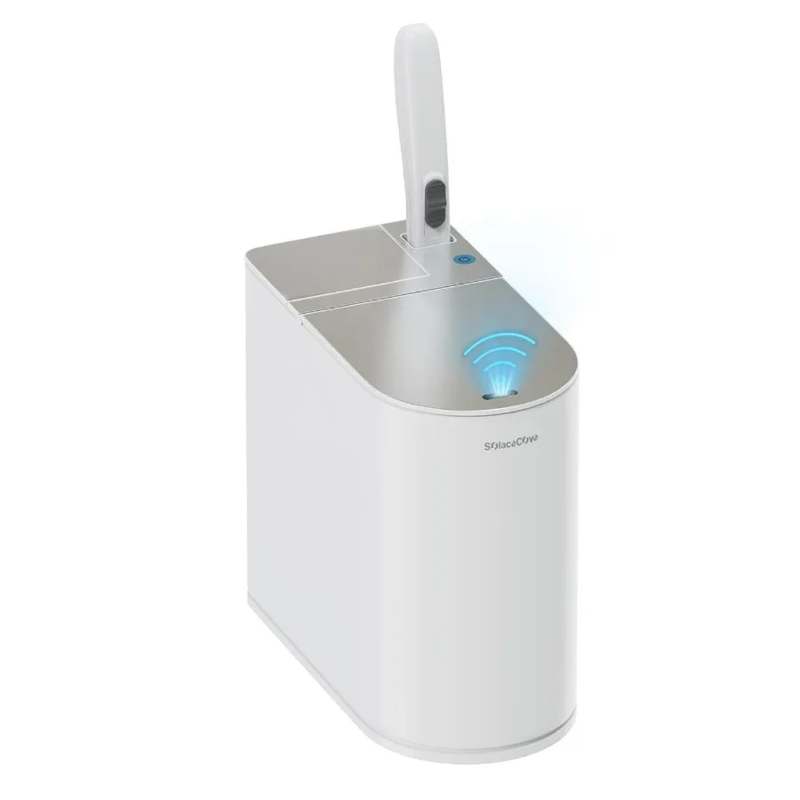 

Маленькая автоматическая урна с крышкой и держателем для одноразовой щетки для унитаза, с датчиком движения, 1,8 галлона, для небольшой ванной комнаты