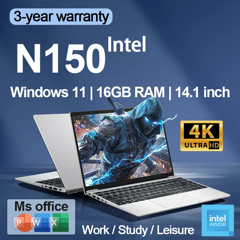 

14.1" Laptop Intel N150 16GB RAM 2TB SSD Gaming Laptops Windows 11 PC Gamer 1920*1080 HD office Ultra Slim Notebook Computer