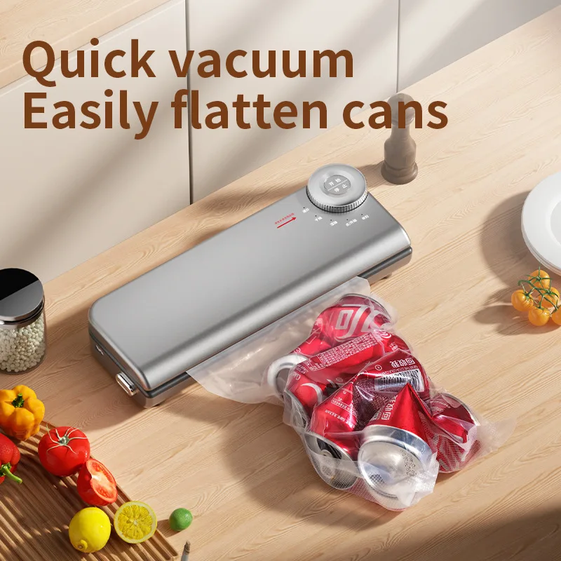 One-Click Vacuum Sealer with Built-in Cutter & Detachable Tray. Easy Dry/Wet Modes for Kitchen Food Preservation