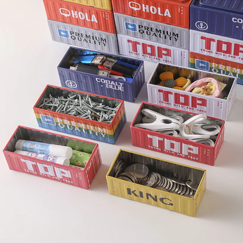 صندوق تخزين حديدي على الطراز الصناعي القديم حاوية معدنية مصغرة نموذج صندوق تخزين مزخرف قطعة عرض نموذج إبداعي