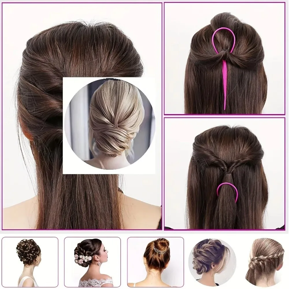 

4pcs/set Loop Elastic Hair Bands French Braid Tool Mouse Tail Comb Pointed Tail Comb Hair Braiding Tool Four Piece Set