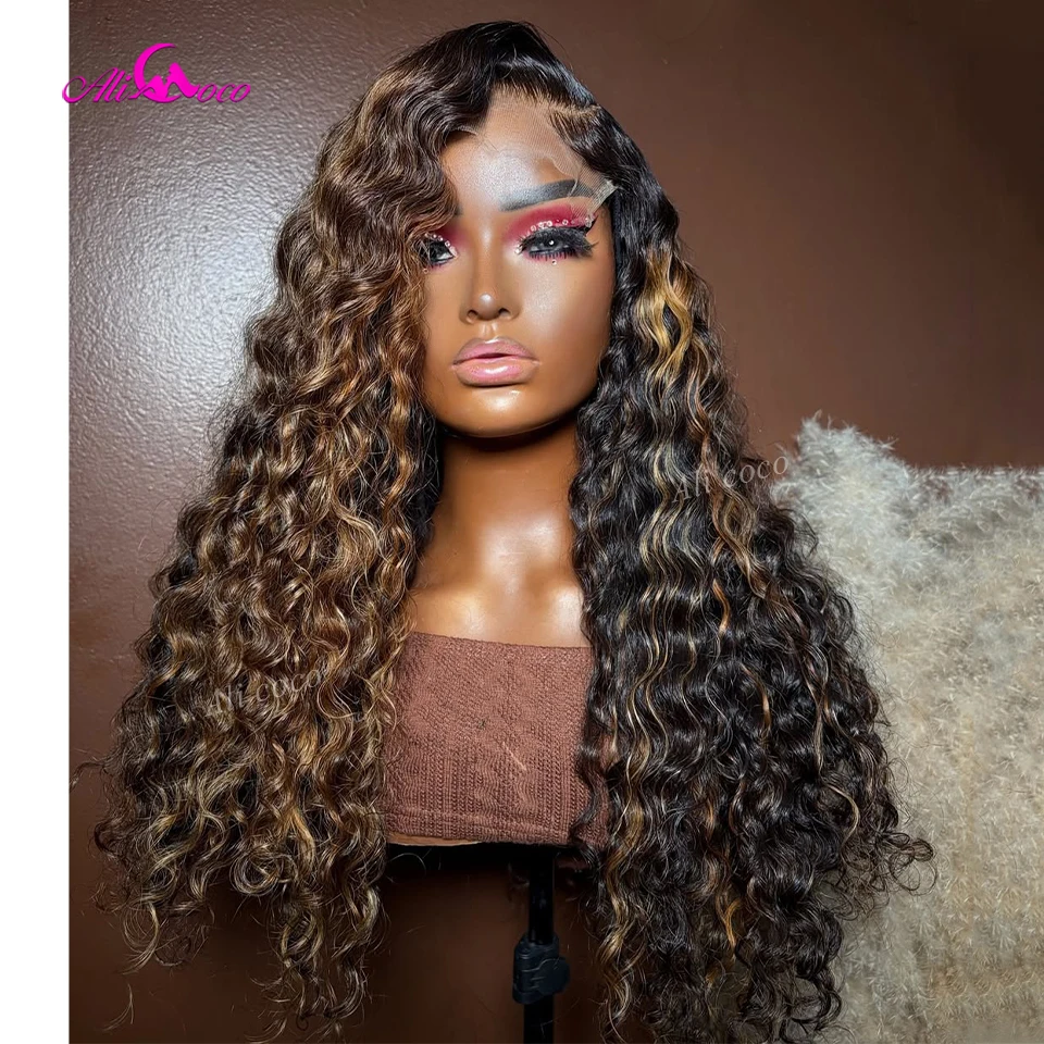 

Kinky Curly 1B/30 Blonde Highlights 180Density Pre Plucked Lace Front 5X5 Closure 13X6 Real Human Hair Wig Transparent Brazilian