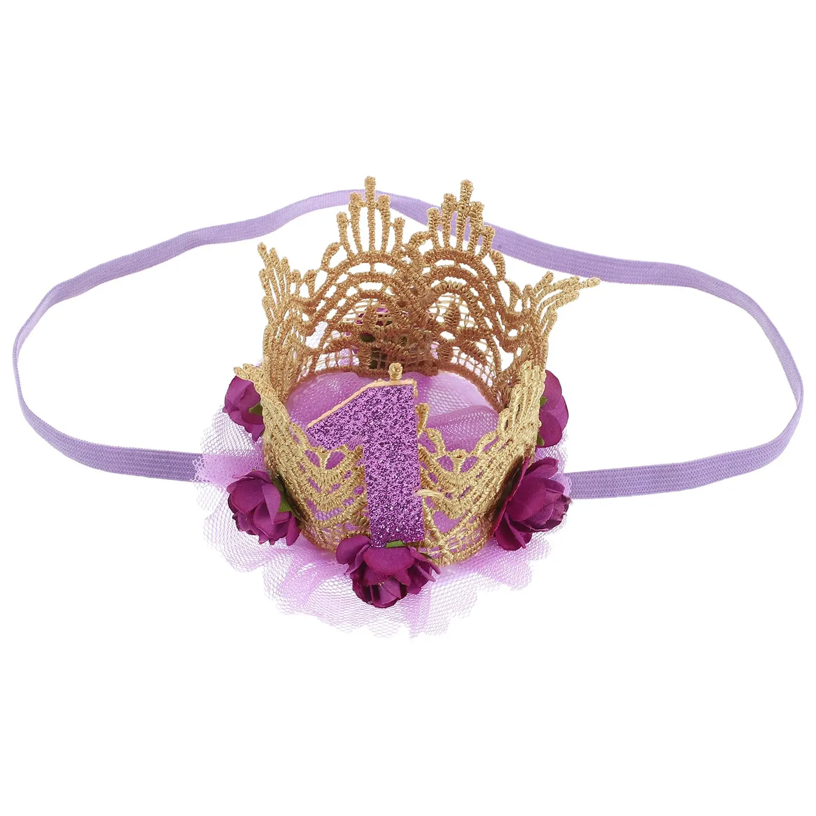 Diadema con corona de rosas para niñas, elegante diseño de encaje, velo Floral, accesorios para el cabello para el primer cumpleaños, princesa infantil
