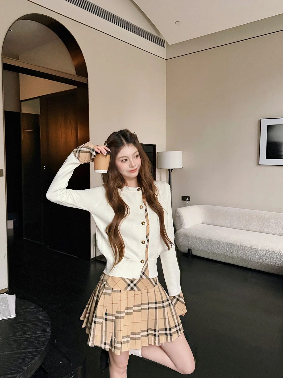 

Khaki Plaid Bubble Girls ort Skirt Spring 2026 New Sle Youthful Slimming A-Line f-length Skirts for Women