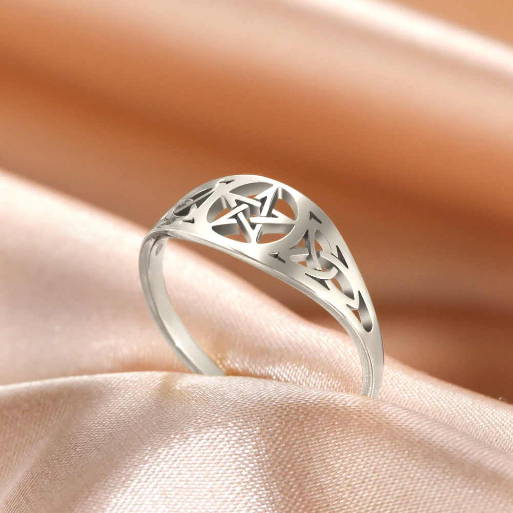 Skyrim Stainless Steel Irish Knot Pentagram Star Ring for Women Men Supernatural Wicca Amulet Rings Jewelry Gifts Wholesale 2024