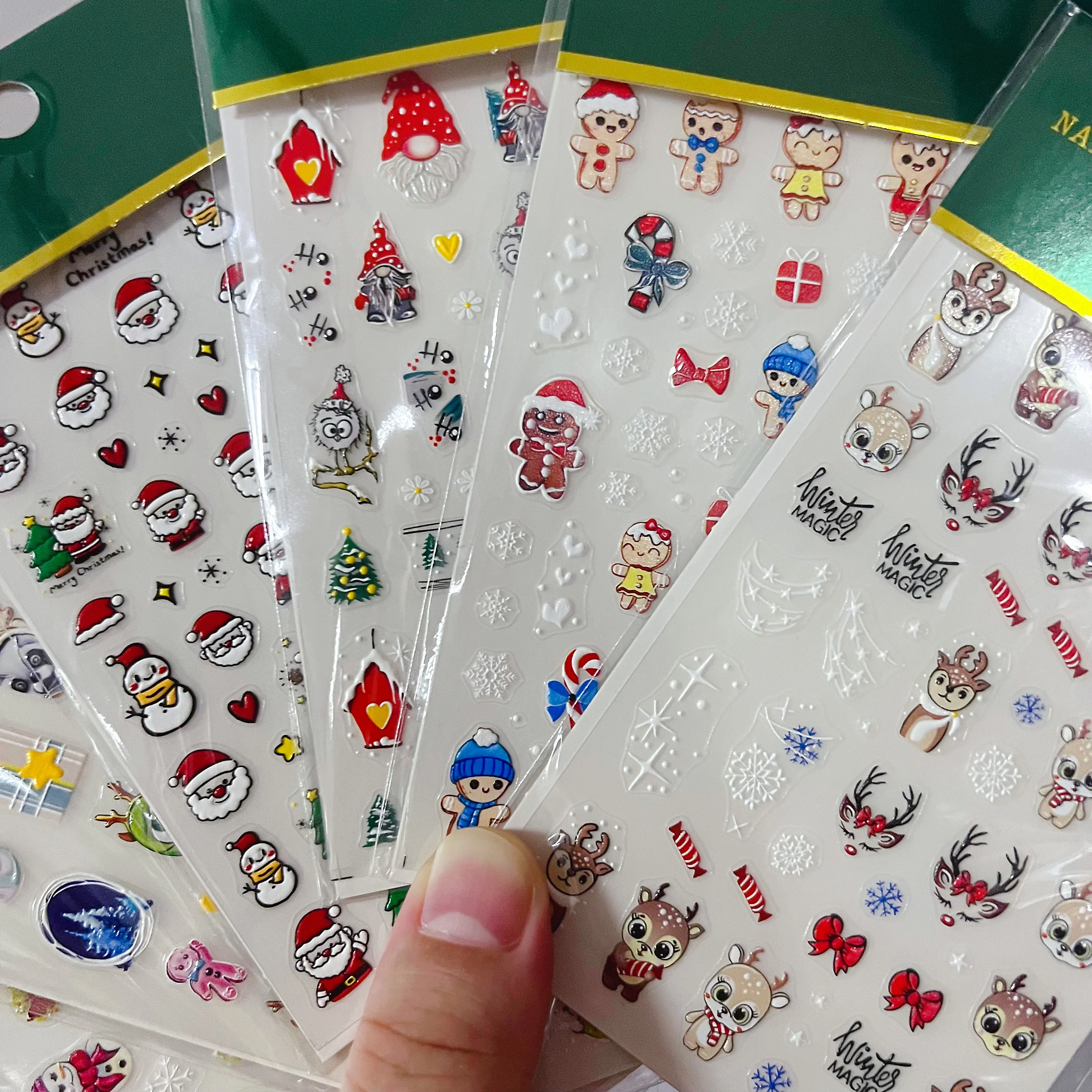 1 Uds. De pegatinas para uñas de muñeco de nieve y hombre de jengibre de alce, suministros para uñas de Papá Noel de dibujos animados, calcomanías navideñas para uñas, accesorios para uñas DlY