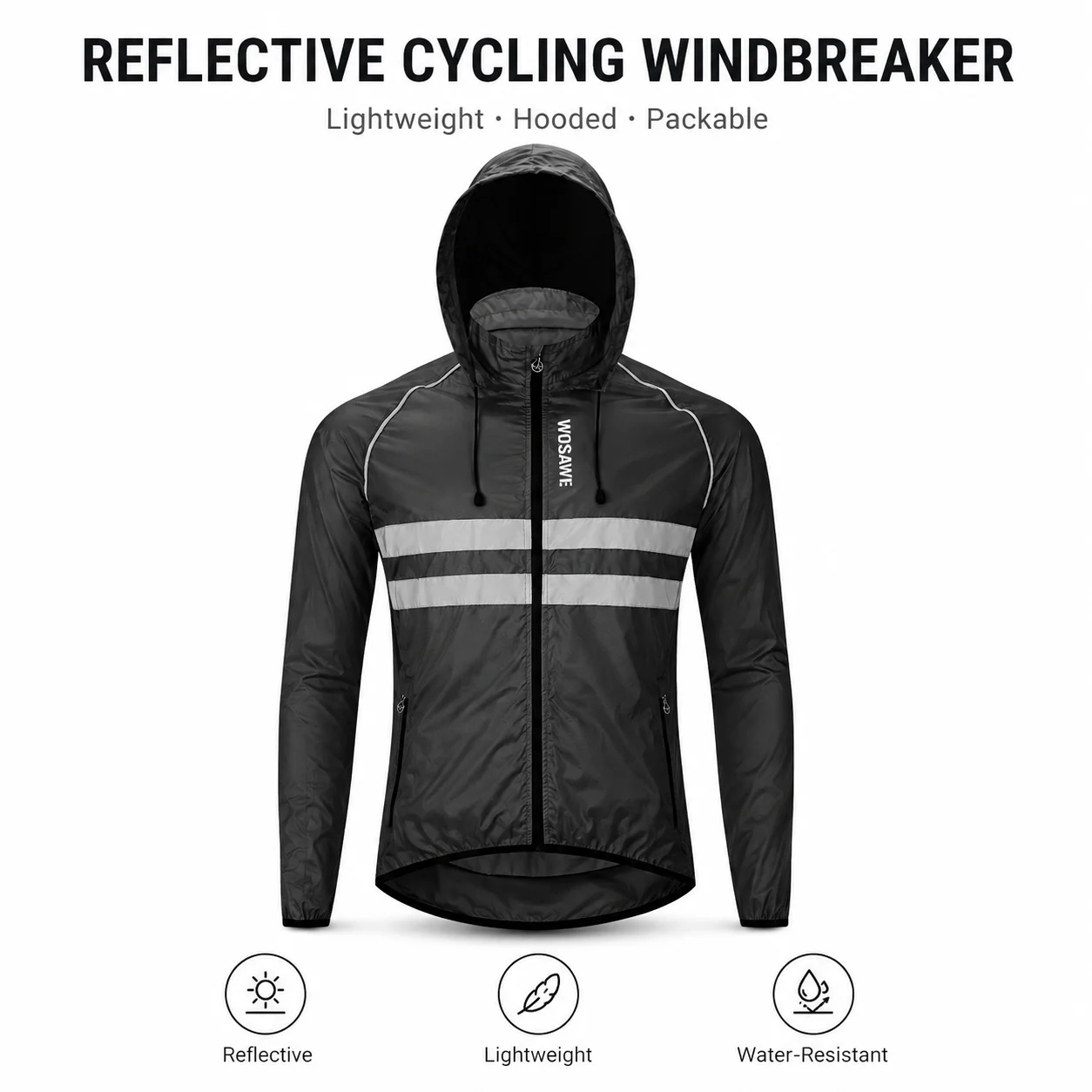 Cycling Commute Jacket - Men's Reflective Cycling Windbreaker Lightweight Hooded