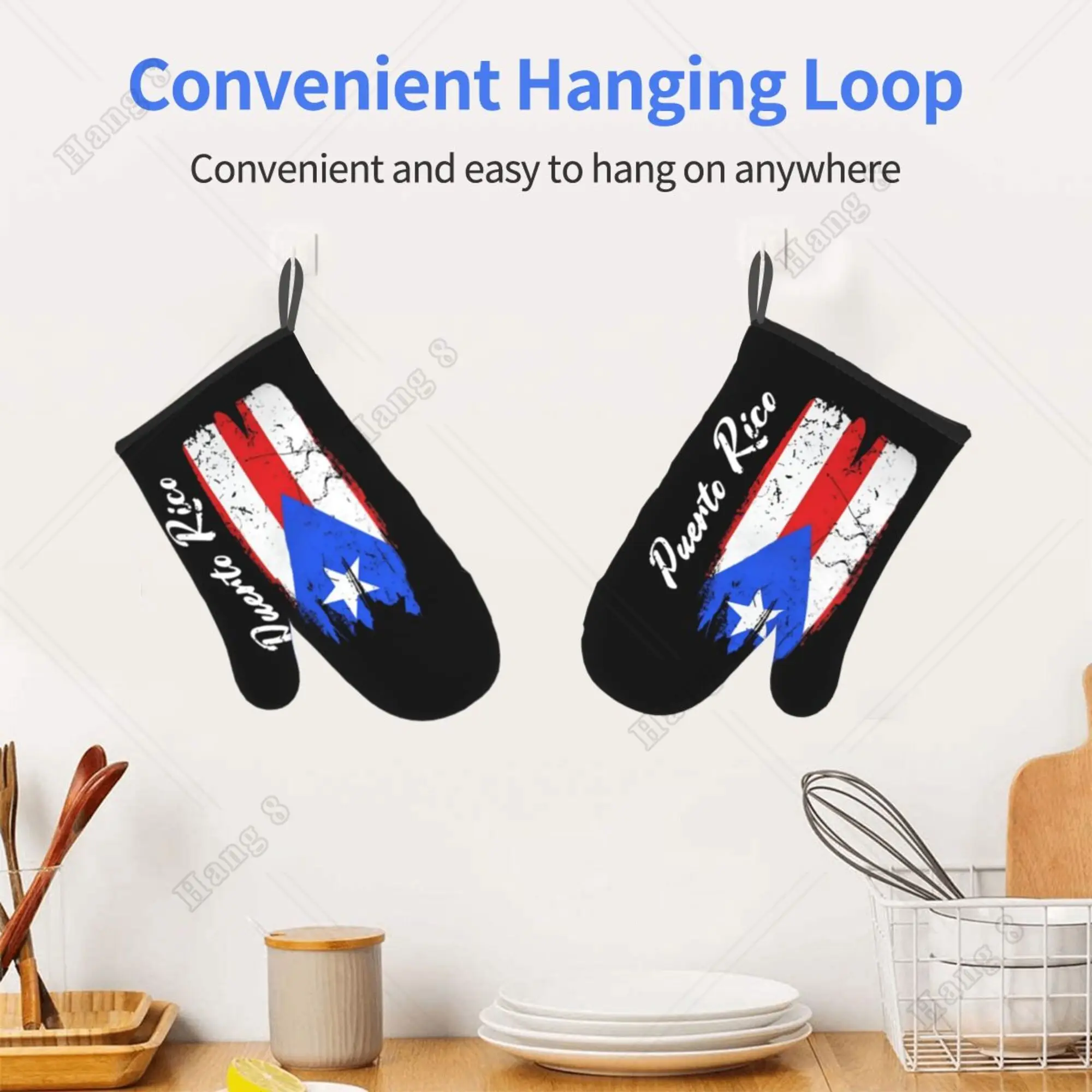 Puerto rico flagge ofen handschuhe set mit 2 hitze beständigen handschuhen küchen ofen handschuhe hitze beständig zum kochen grillen druck