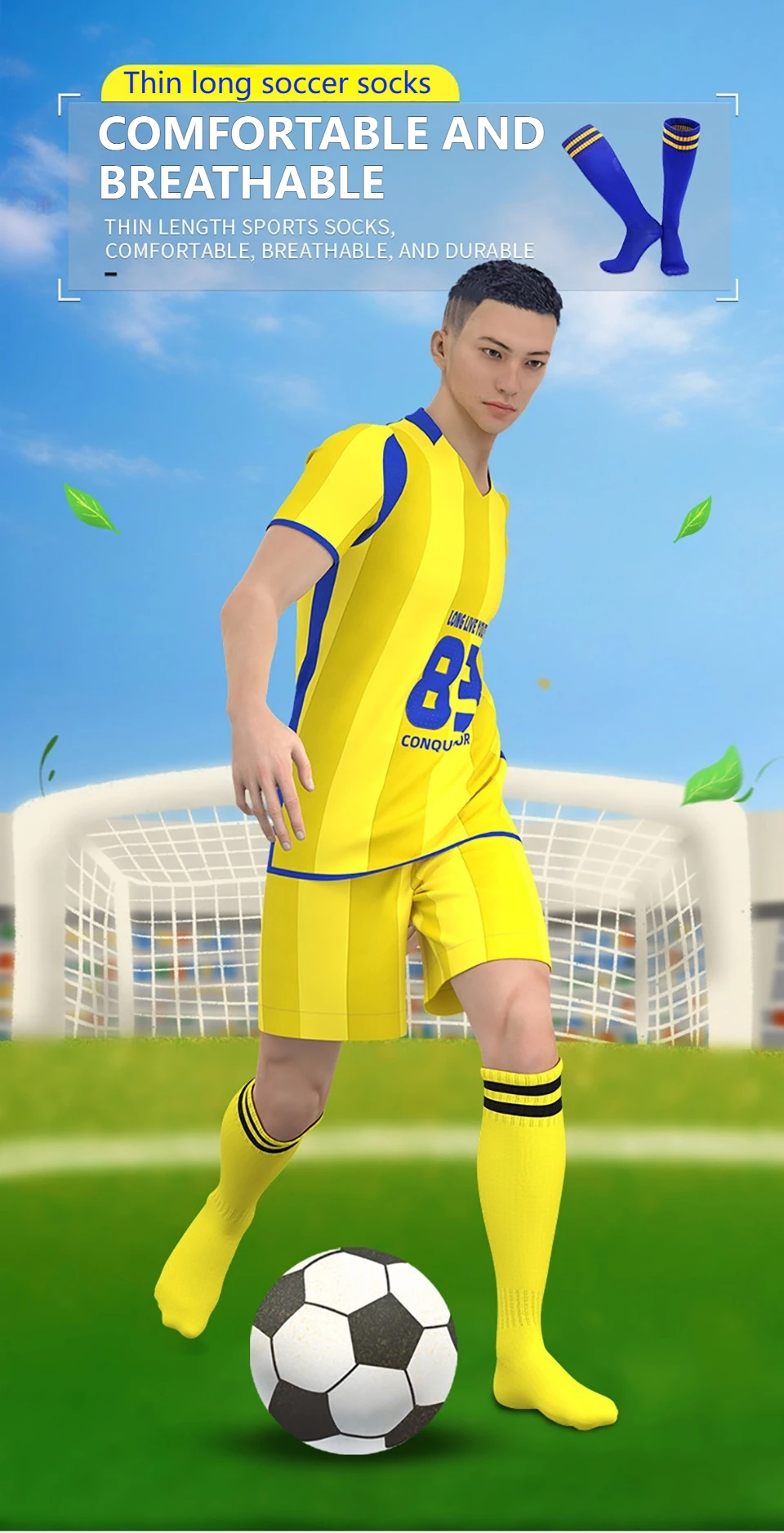Loogdeel Fußballsocken, lange Röhrensocken aus Baumwolle für Erwachsene und Kinder, Leggings, Strümpfe, rutschfeste Fußball-, Baseball-, Lauf- und Sportsocken – Detail 1
