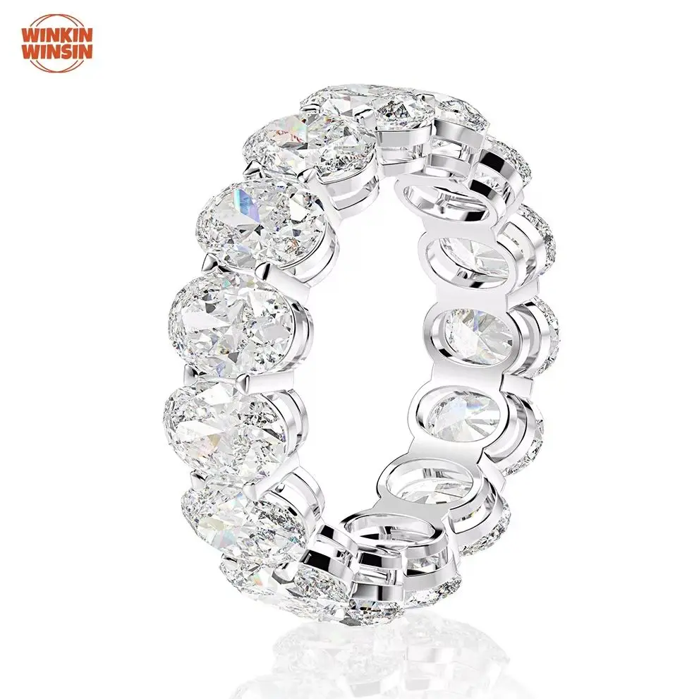 

Winkin Winsin 925 Sterling Silver Lab Grown Gemstones High Carbon Diamond Row Ring Ret 0.75ct Egg-Shaped Ring For Women Jewelry