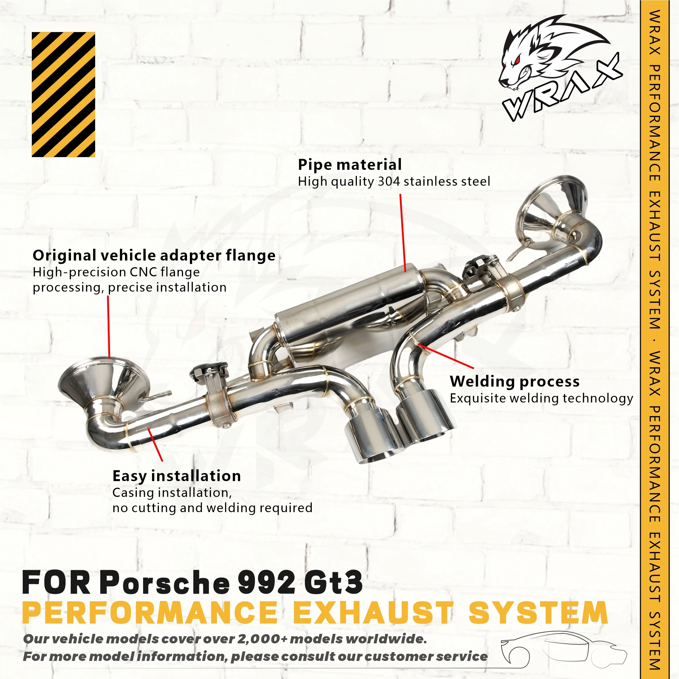 

WRAX Automotive Exhaust System Non-destructive Modification For Porsche 992 GT3 - Stainless Steel Catback with Muffler Valve