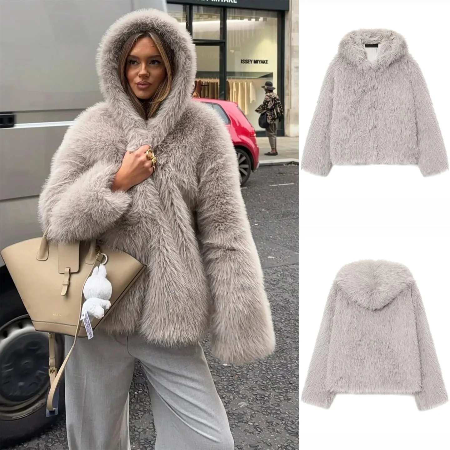 

Новая зимняя женская теплая куртка с капюшоном, длинными рукавами, молнией и отделкой из искусственного меха, модная и стильная