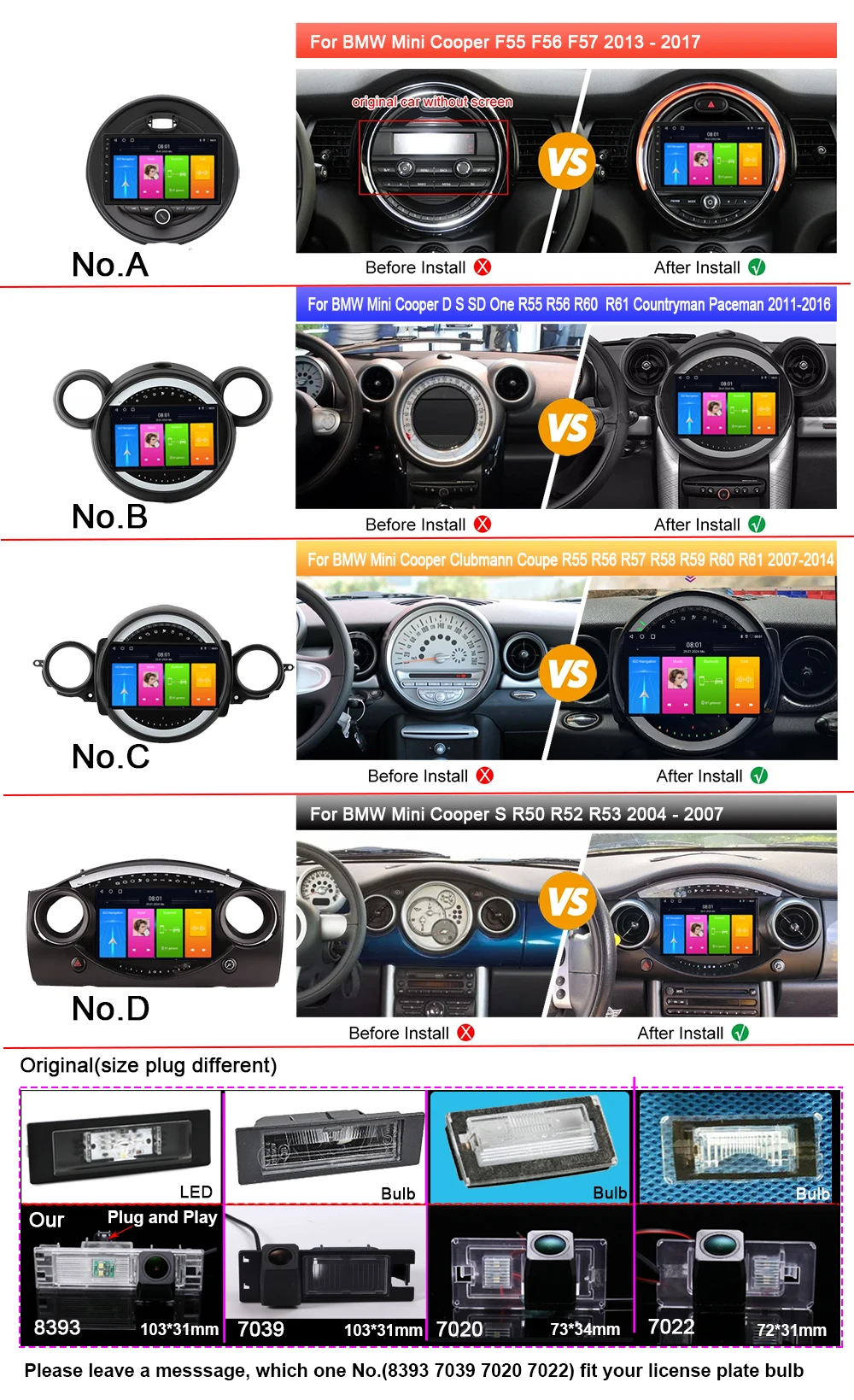 Android 9” car radio with carplay GPS Navigation + HD reverse camera for BMW Mini Countryman R60 Cooper ALL4 Cooper D Cooper SD