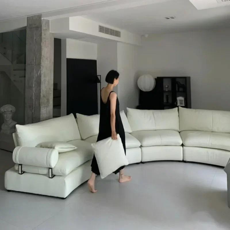 Light luxury designer curved condensed milk white cream wind large apartment special-shaped living room arc sofa