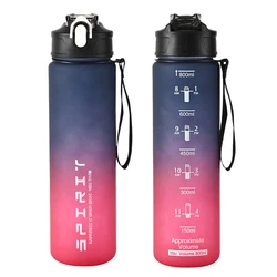 800ml/28oz Large Capacity Sports Water Bottle Leak Proof Colorful Plastic Cup Drinking Outdoor Travel Portable Gym Fitness Jugs