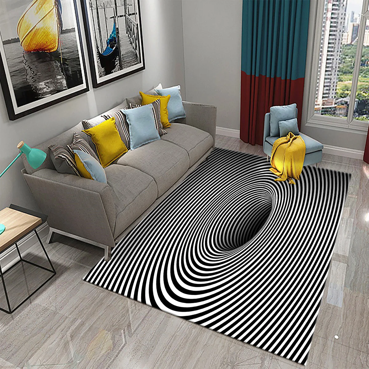 

3D Optical Illusion Psychedelic Carpet Colorful Geometry Vertigo Carpet Living Room Bedroom Bathroom Entrance Non-slip Floor Mat