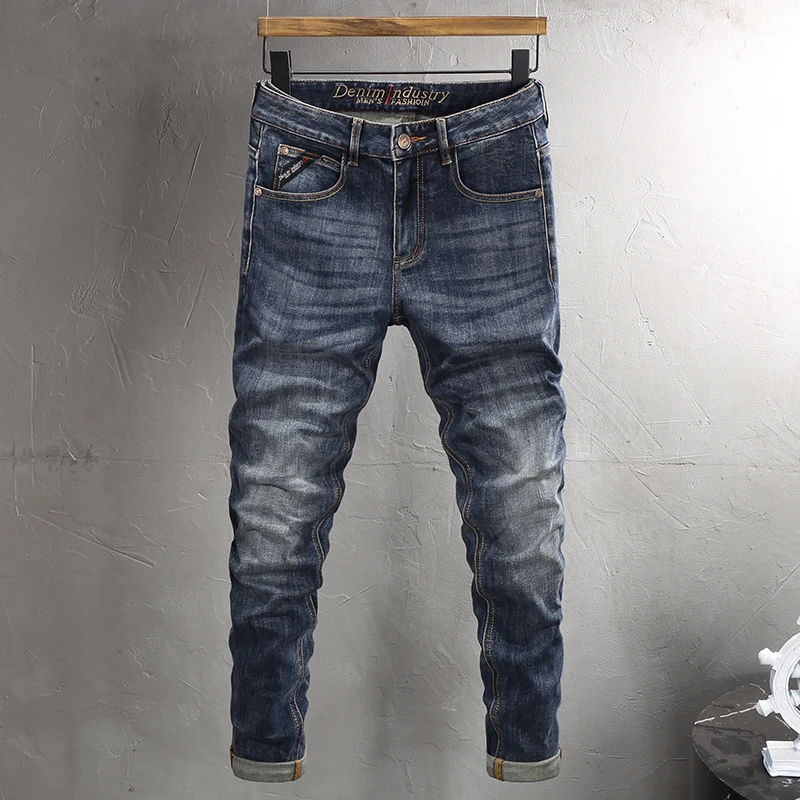 

Fashion Designer Men Jeans High Quality Retro Washed Blue Stretch Slim Fit Ripped Jeans Men Vintage Casual Denim Pants Hombre