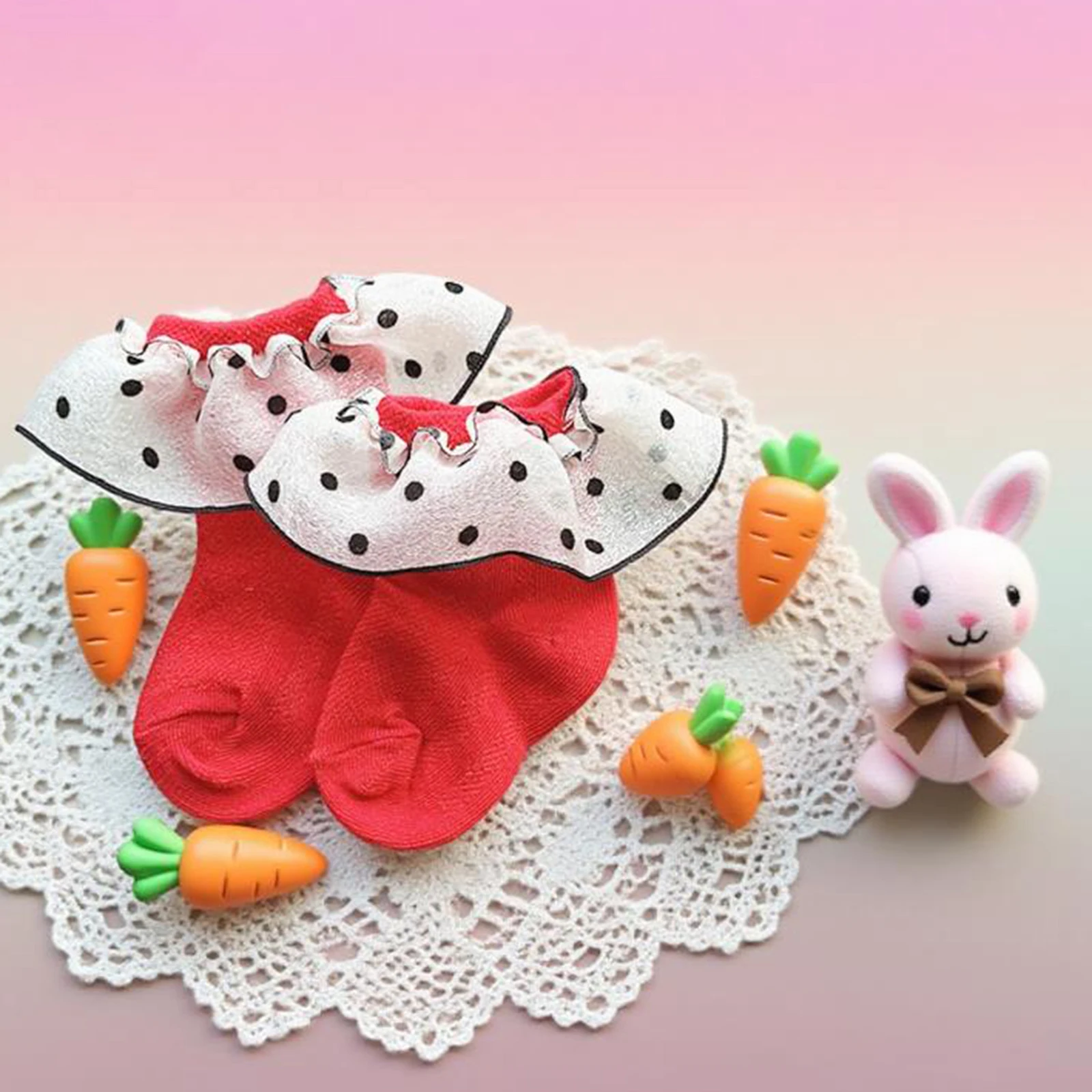 

Toddler Baby Girls Ruffle Socks Cute Versatile Dot Lace Trim Crew Socks for Daily Life and Party