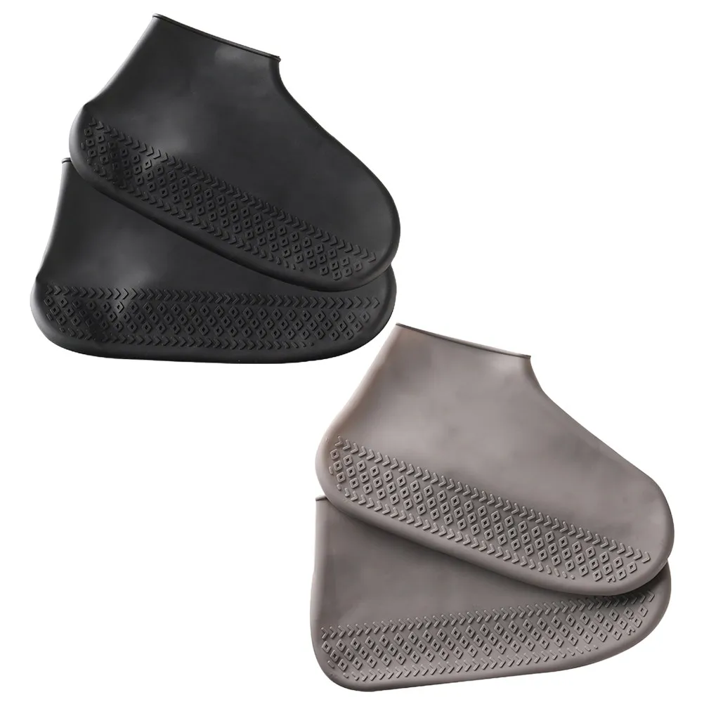 2Pairs Silicone Shoe Cover Waterproof Anti-Slip Boot Protector for Mud Rain Snow Outdoor Activities Black and Grey S Size