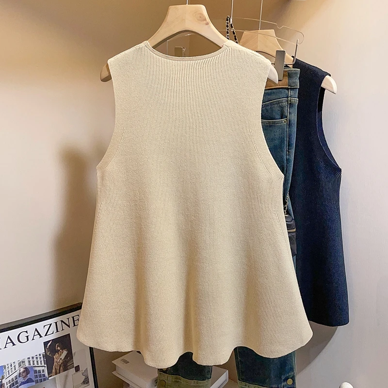 New 2024 Womens Tank Vest Ice Silk Knitted Sleeveless T-Shirt Slimming Belly Covering Bottoming Shirt Top Women