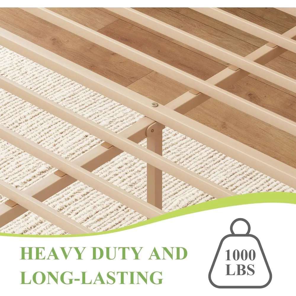 Estrutura de cama de bambu queen size com cabeceira de armazenamento e plataforma de 14 polegadas, sem necessidade de molas, reforçada com aço