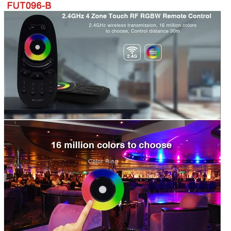 MiBoxer 4 Zone RGBW / RGBCCT 2.4G Touch RF Remote 8-Zone RGB+CCT Remote Wireless Dimmer Switch Brightness adjustable controller