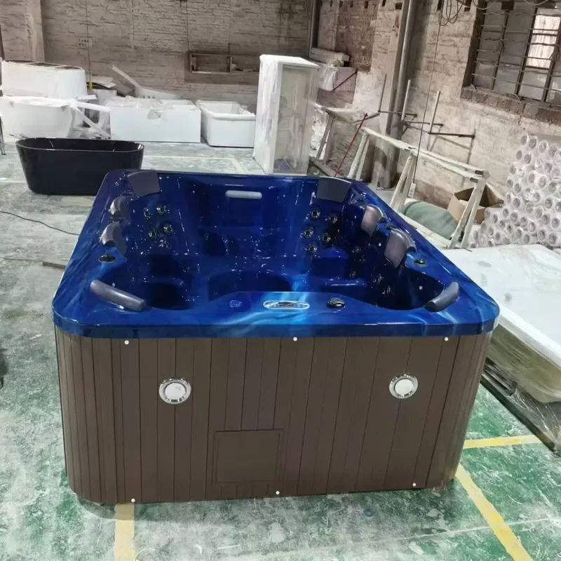 Jacuzzi Grande para Exterior con Hidromasaje para 8 Personas, Bañera de Hidromasaje Completa con Cubierta y Escalones, Fácil de Instalar