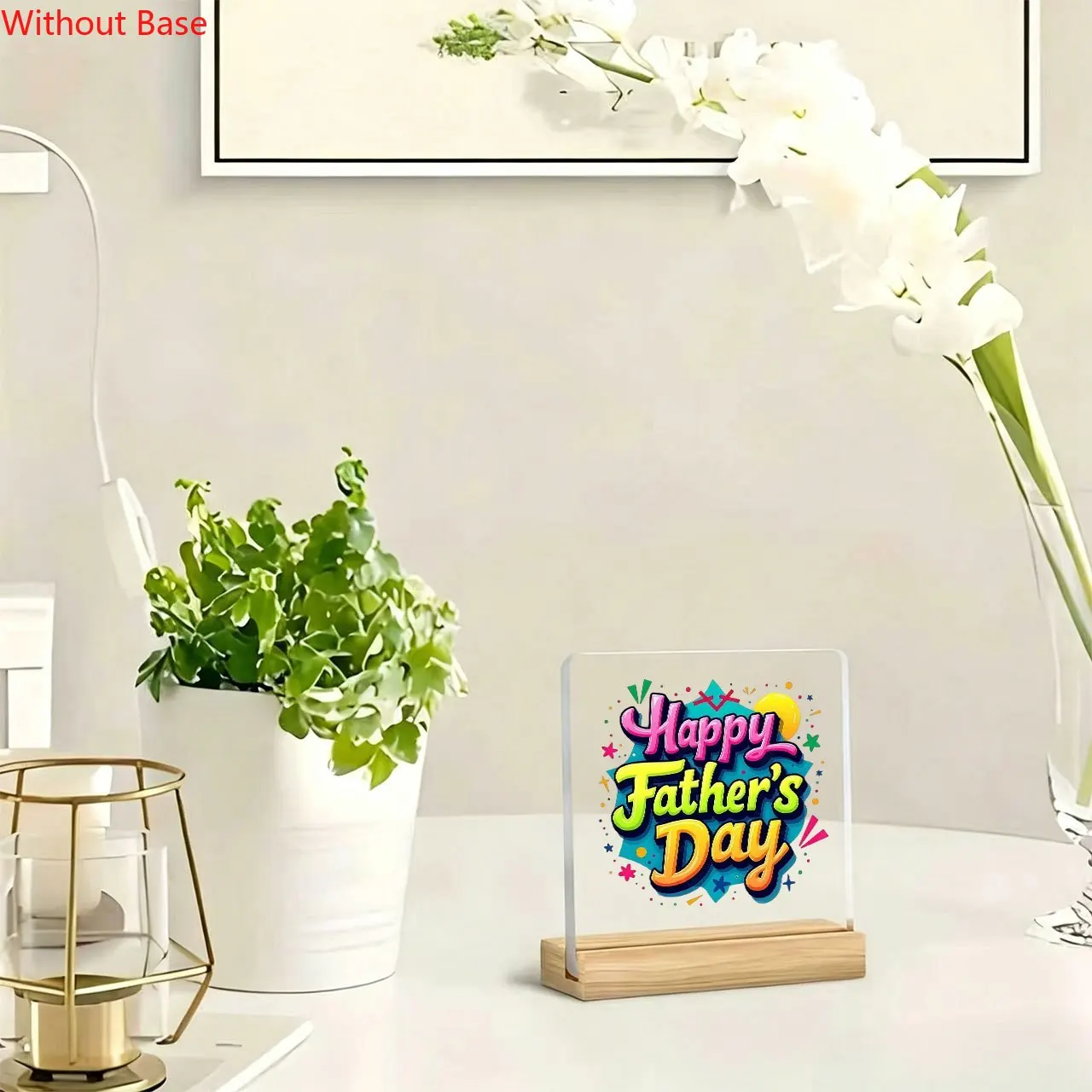 CIFBUY Acrylic Sign 2D Flat Father Theme Quote Pattern Sentimental Keepsake Wooden Base Paperweight Desktop Plaque Home Decor Gi