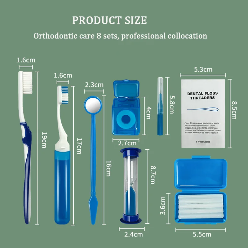 Orthodontic Products Oral Cleaning Care Kit Toothbrush Protective Wax Dental Floss Mouth Mirror Interdental Brush Travel Case