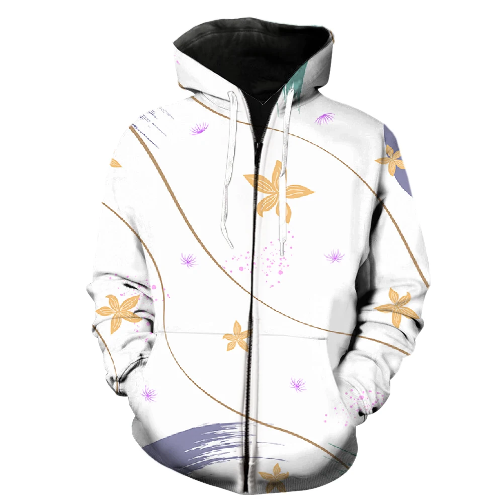 Abstract Plant Leaves Men's Zipper Hoodie Long Sleeve Sweatshirts Tops Harajuku 3D Print Unisex Fashion Streetwear Funny Hip Hop