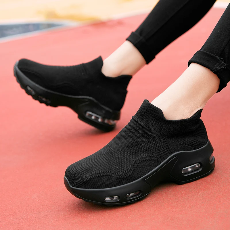 Hoogteverhoging Platform Dames Sneakers Ademend en kussen Casual schoenen voor dames Danswandelschoenen Slip-on sokschoenen