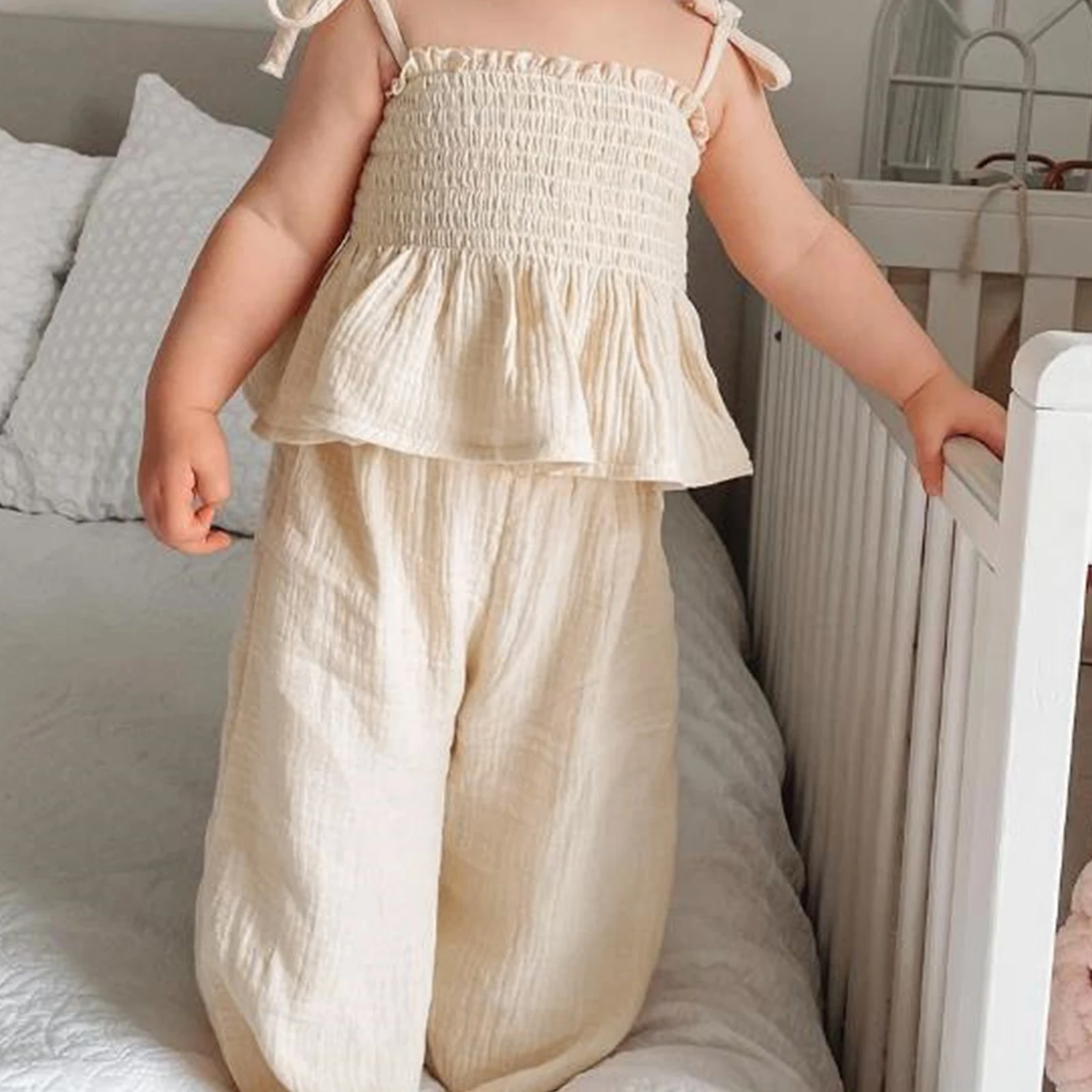 Toddler Girls 2 Piece Outfits Solid Color Sleeveless Camisole and Elastic Pants Set Baby Summer Clothes