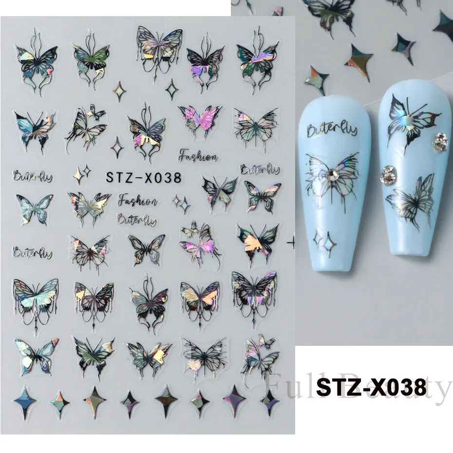 3d holografia preto preto preto slider a laser decalques autoadesivos castelo escuro Tassels Designs Manicure Stickers Decor 2023