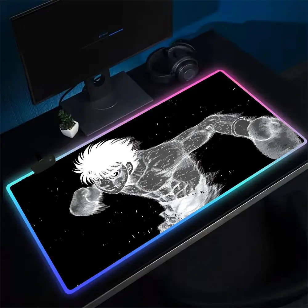 H-Hajime No Ippo Mouse Pad Anime Gaming Mouse Pad LED Table Pads Backlit Rubber Desktop XXL Mousepad RGB Desk Mats