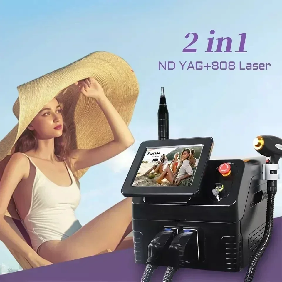 Equipo de belleza profesional 2 en 1, depilación láser de diodo 808, Pico segundo ND Yag, máquina de eliminación de tatuajes con láser 2025