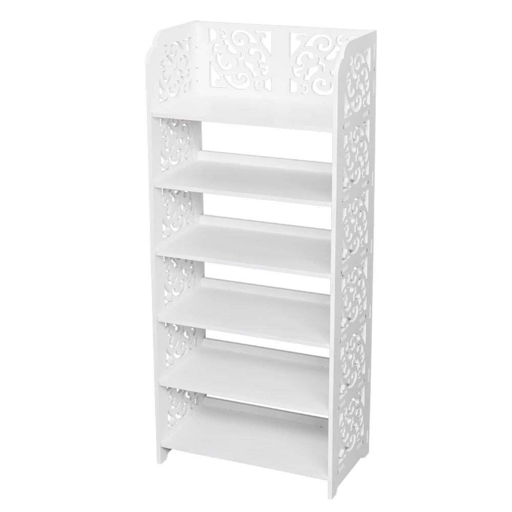 Wood-plastic Board Six Tiers Carved Shoe Rack White A