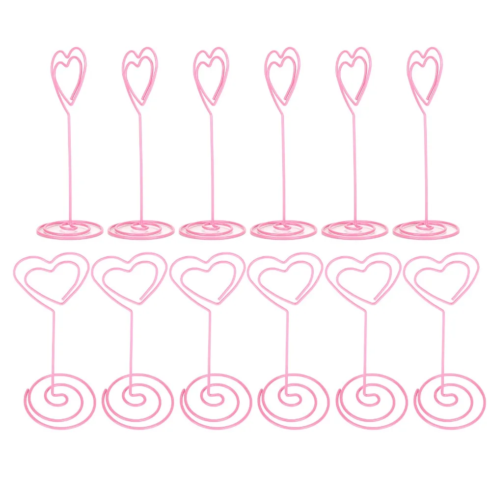 12Pcs Pink Metal Business Card Holder with Base Metal Heart Shaped Business Card Holder Cute 11*4cm Business Card Clip