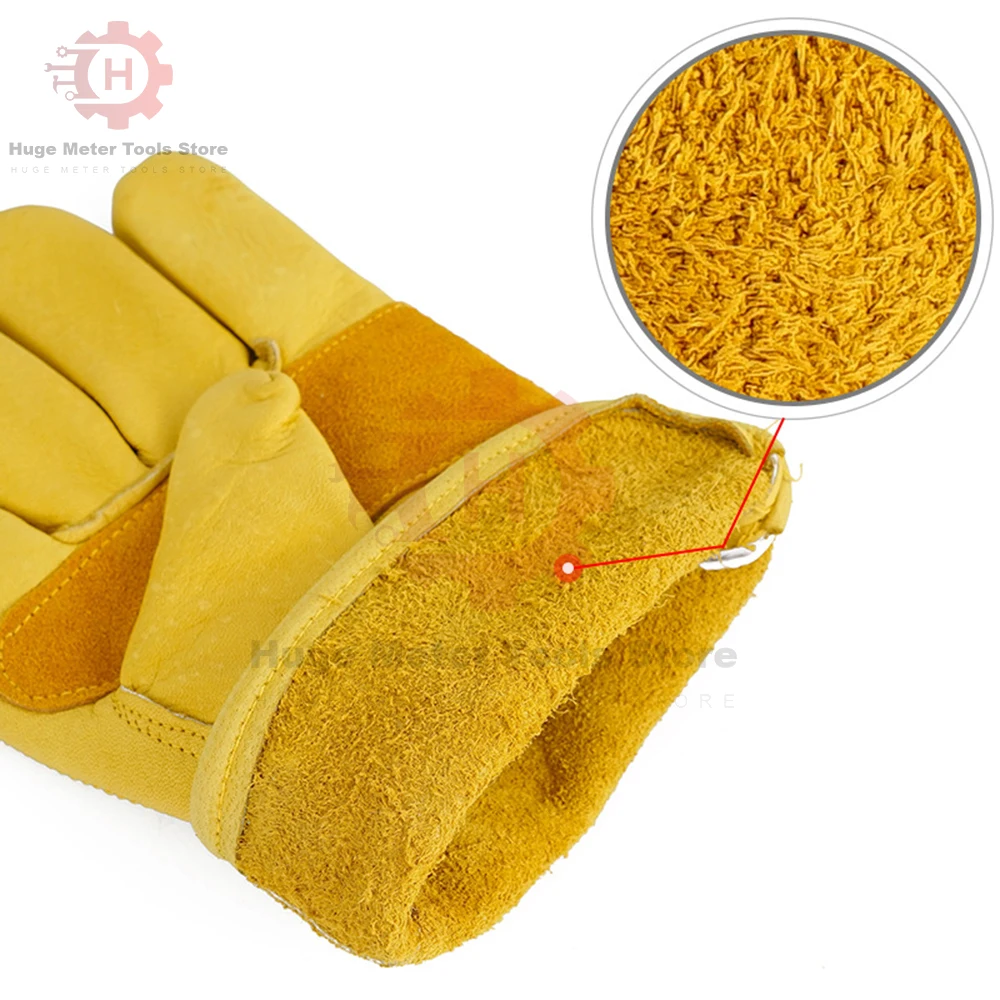 1 Pair Yellow Cowhide Gloves Soft Sensitive Gloves Finger Guards Welding Security Protection Garden Mechanic Repaire Glovefor