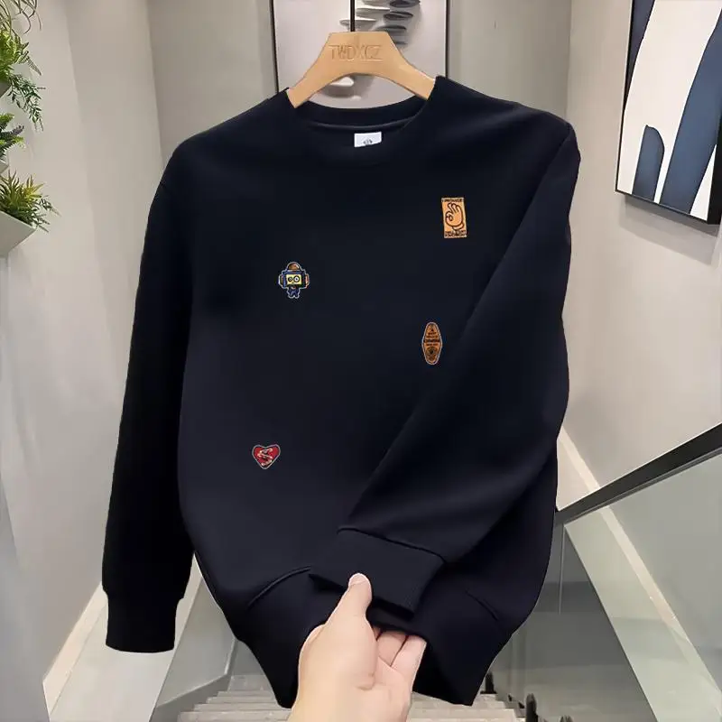 

Осенне-зимний свитшот с длинным рукавом для пар, плотный пуловер с круглым вырезом, базовый слой, универсальная повседневная одежда